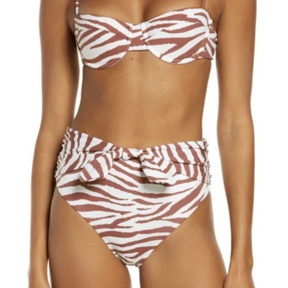 Veronica Beard Azoia Tie Front Bikini Bottoms and Dyer Tiger Stripe Bikini Top - Picture 2 of 12
